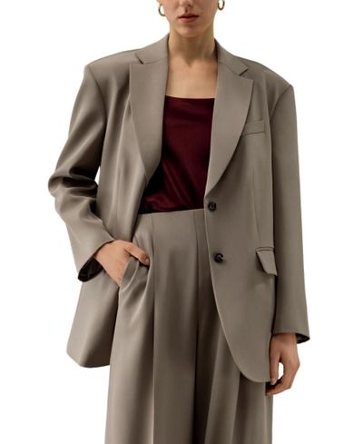 Lilysilk Lilysilk Oversized Padded-Shoulder Silk Blazer