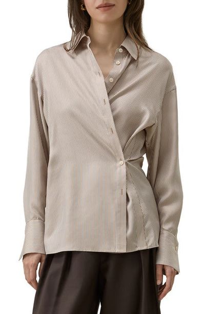 Lilysilk Lilysilk Striped Silk Twill Asymmetric Wrap Shirt