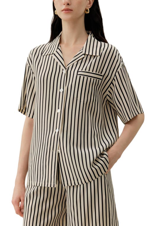Lilysilk Lilysilk Women's Striped Silk Cuban Collar Shirt