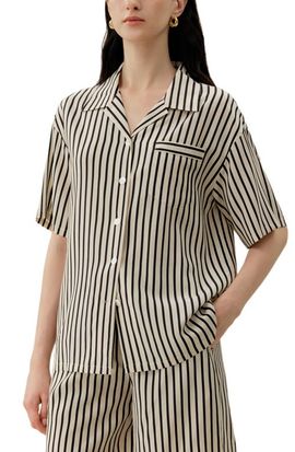 Lilysilk Lilysilk Women's Striped Silk Cuban Collar Shirt