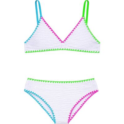 Limeapple Limeapple White Textured Bikini with Embroidered Trim Swimsuit 