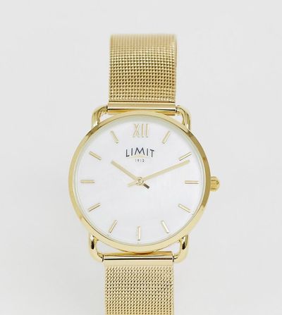 Limit Limit classic mesh stainless steel bracelet watch with mother of pearl dial in gold