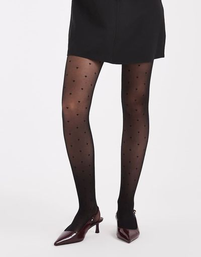 Lindex Lindex 30 denier tights in black all over heart print