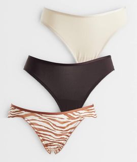 Lindex Lindex 3 pack soft micro brazilian brief with lace trim in brown and beige