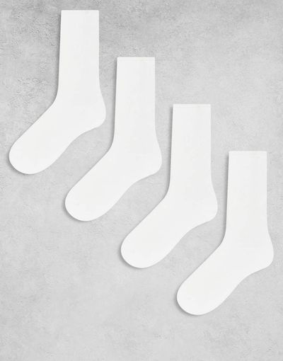 Lindex Lindex 4-pack chunky ribbed athletic crew socks in white-Neutral