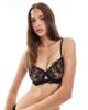 Lindex Lindex Lina floral embroidered non padded balconette bra in black - 3