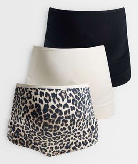Lindex Lindex Maternity 3-pack high waist briefs in black/neutral/leopard print-Multi