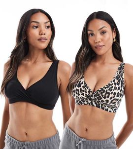 Lindex Lindex MOM 2-pack wrap nursing bralettes in black and leopard print-Multi
