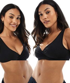 Lindex Lindex MOM 2 pack wrap nursing bralet in black