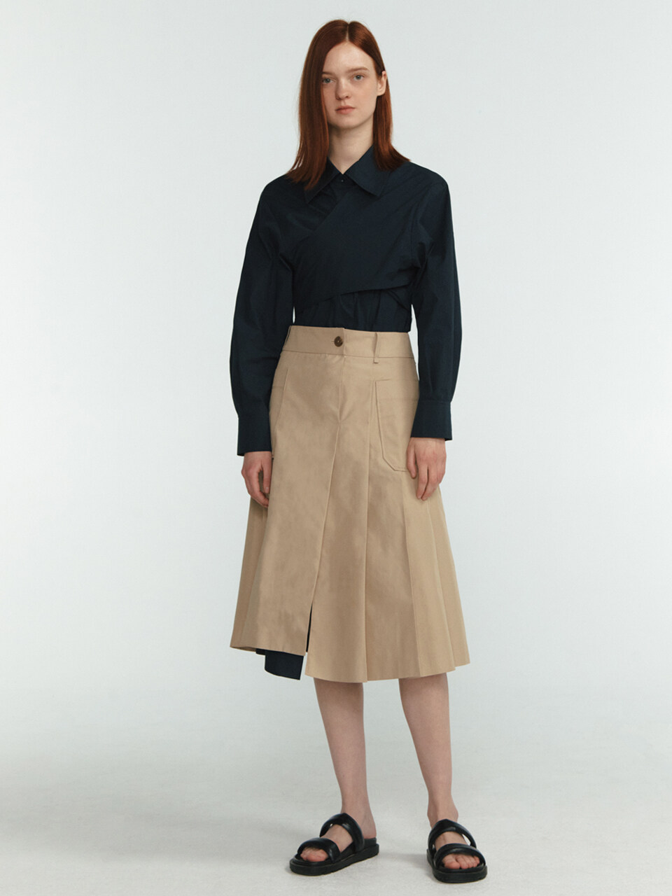 LINE STUDIO ONE Asymmetrical Pleats Midi Skirt