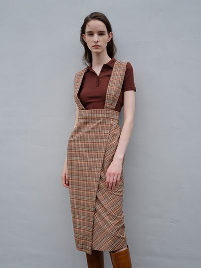 LINE STUDIO ONE Check Suspender Wrap Skirt