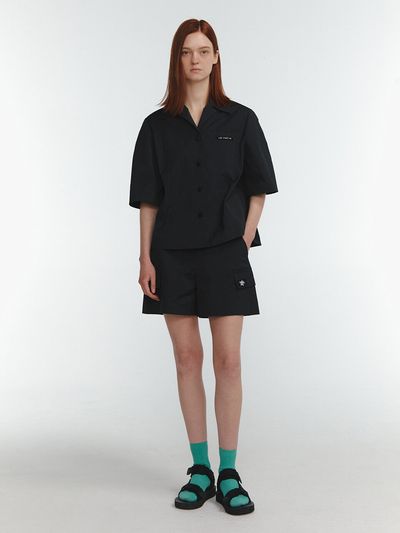 LINE STUDIO ONE Field Label Embroidery Shorts_Black