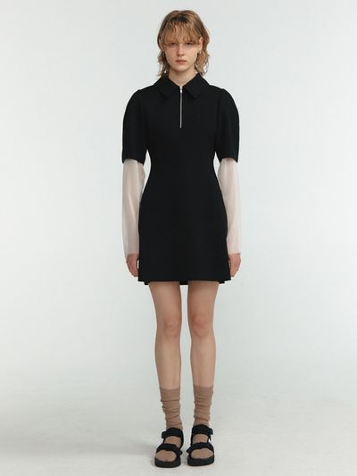 LINE STUDIO ONE Half Zip Up Dart Mini Dress_Black