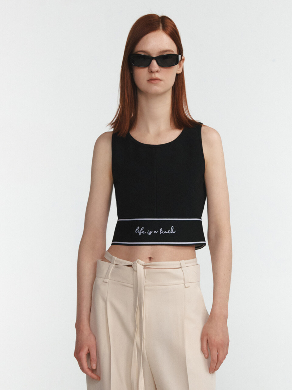 LINE STUDIO ONE Sleeveless Lettering Cropped Top_Black