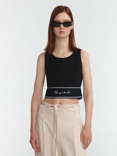 LINE STUDIO ONE Sleeveless Lettering Cropped Top_Black