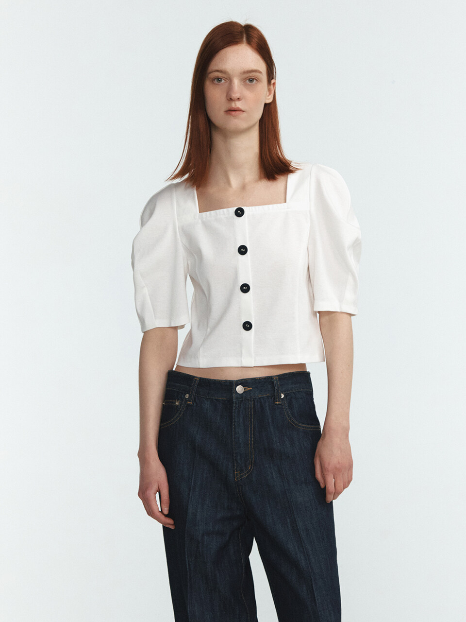 LINE STUDIO ONE Square Neck Puff Cropped Blouse