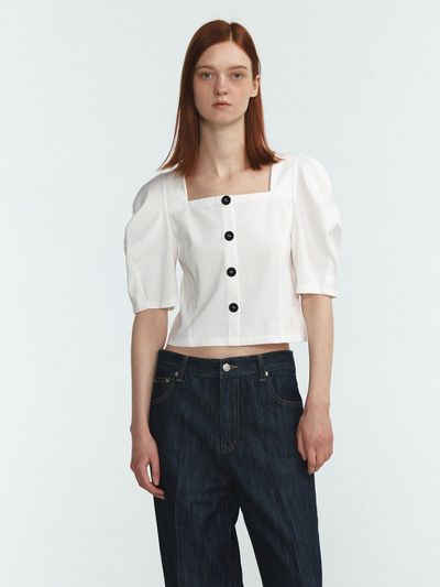 LINE STUDIO ONE Square Neck Puff Cropped Blouse