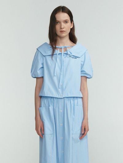 LINE STUDIO ONE Stripe Flat Collar Blouse_Light Blue