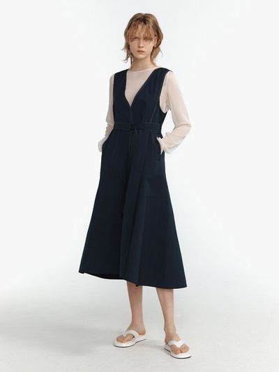 LINE STUDIO ONE V-neck Belted Stitch Dress