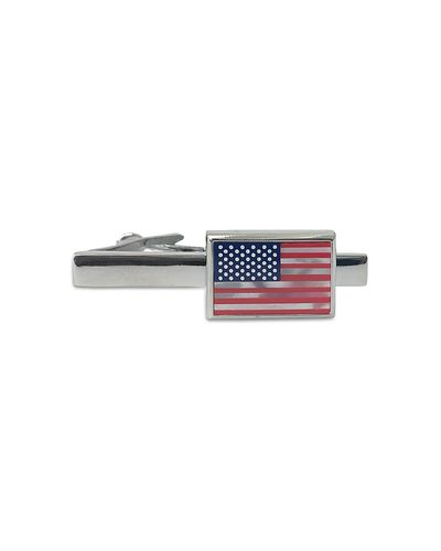 Link Up Link Up American Flag Mother Of Pearl Rhodium Plated Short Tie Bar
