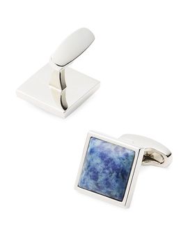 Link Up Link Up Blue Stone Silver Tone Cuff Links