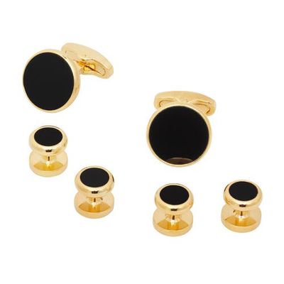 Link Up Link Up Classic Round Gold Plated Gemstone Cufflinks And Tuxedo Studs