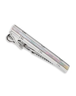 Link Up Link Up Rhodium Plated Mother Of Pearl Short Tie Clip