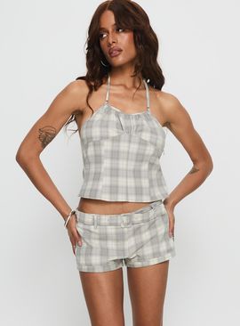 Lioness Afterglow Mini Shorts Smoke Plaid