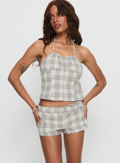 Lioness Afterglow Mini Shorts Smoke Plaid