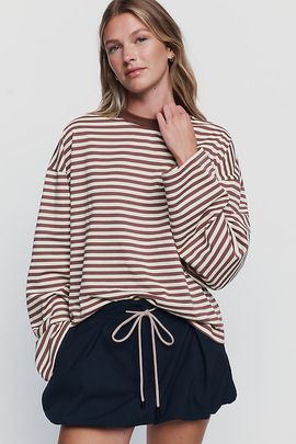Lioness Cotton Blend Oversized Striped Crewneck Tee