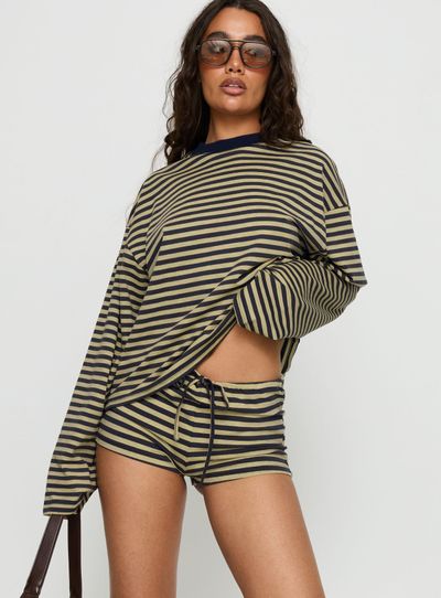 Lioness Kourt Bloomer Shorts Beige Stripe