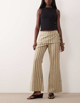 Lioness Lioness Alpine skirt tie detail flared pants in beige stripe-Neutral