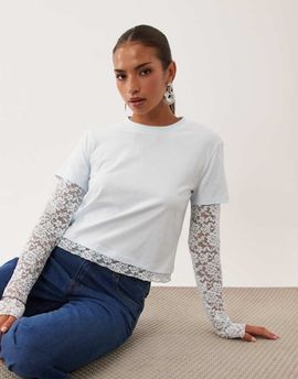 Lioness Lioness Baby Bottega 2 in 1 T-shirt and long sleeve lace top in soft blue - part of a set-Black
