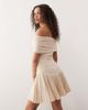 Lioness Lioness bardot ruched waist pleated drop hem mini dress in oatmeal-Neutral - 4