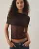 Lioness Lioness Bella Vita Sheer Lace Foldover Top in Brown, Women's at Urban Outfitters - 1