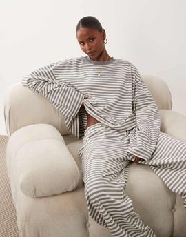 Lioness Lioness Bloom cotton blend straight leg pants in ash stripe-Gray