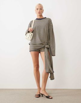 Lioness Lioness Bloom cotton blend tie waist skort in beige & navy stripes - part of a set