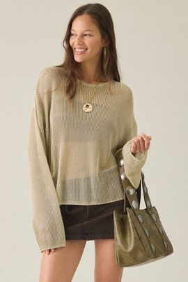 Lioness Lioness Bloom Sheer Oversized Long Sleeve Top in Gold, Women's at Urban Outfitters
