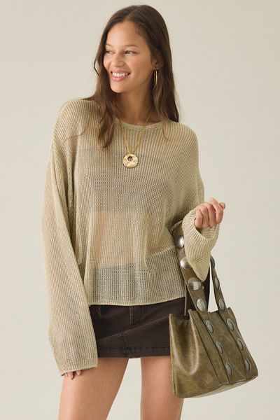 Lioness Lioness Bloom Sheer Oversized Long Sleeve Top in Gold, Women's at Urban Outfitters