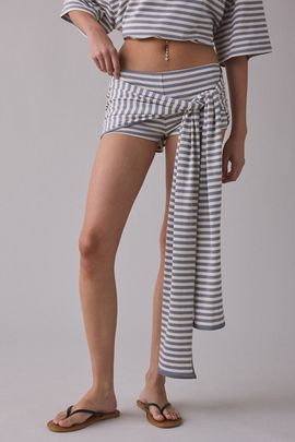 Lioness Lioness Bloom Tie-Front Wrap Mini Skort in Ash Stripe, Women's at Urban Outfitters
