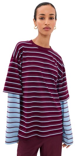 Lioness Lioness Bottega Shirt Burgundy Sky Stripe
