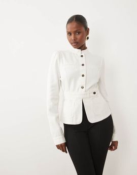 Lioness Lioness Brooklyn mandarin collar denim utility jacket in white