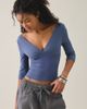 Lioness Lioness Canyon Plunging 3/4 Sleeve Crop Top in Blue, Women's at Urban Outfitters - 1