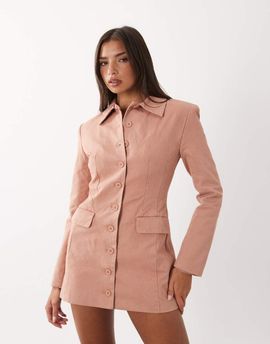 Lioness Lioness Cheri cotton tailored shoulder pad button front blazer mini dress in rose pink