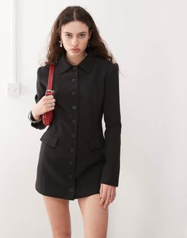 Lioness Lioness cheri structured button front tailored blazer mini dress in black