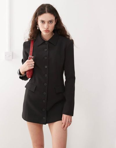 Lioness Lioness cheri structured button front tailored blazer mini dress in black