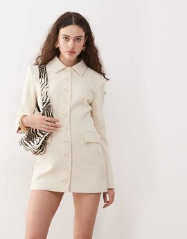 Lioness Lioness cheri structured button front tailored blazer mini dress in cream-White