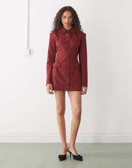 Lioness Lioness Cheri structured button front tailored blazer mini dress in red