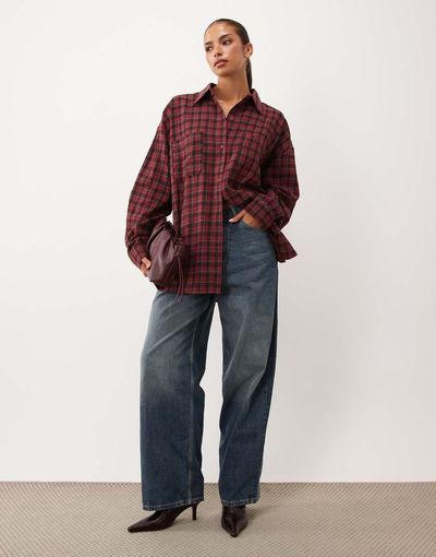Lioness Lioness Clarity oversized shirt in deep red plaid