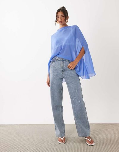 Lioness Lioness Diamante cotton rich straight leg jeans in light blue wash